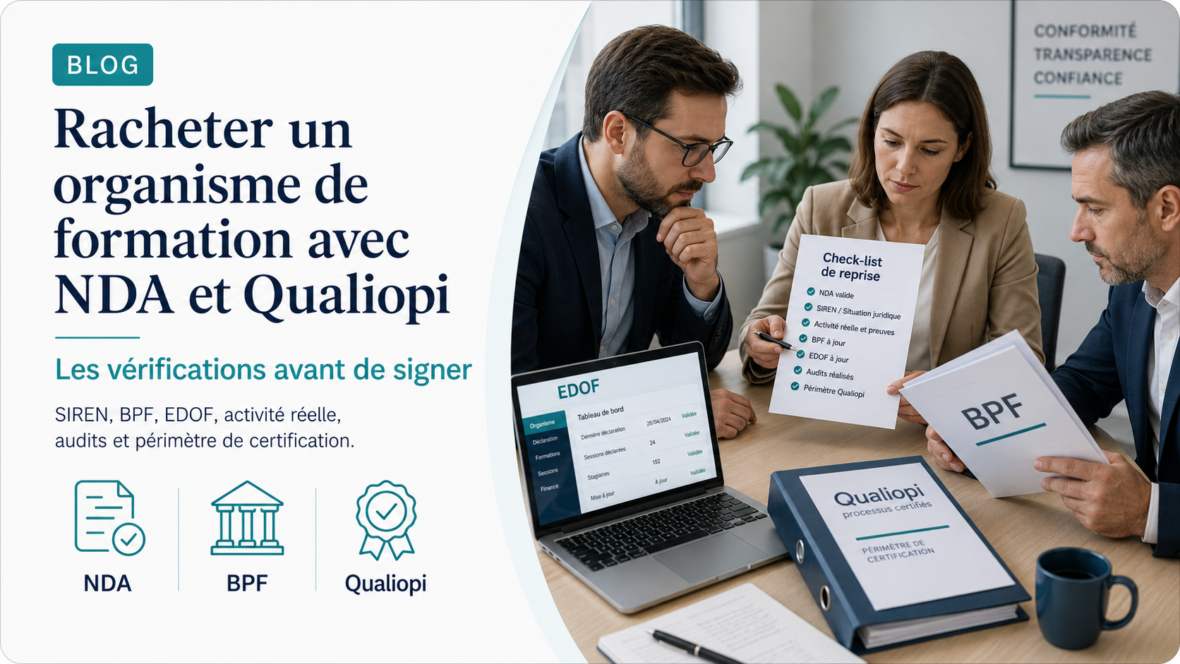 Racheter un organisme de formation avec NDA et Qualiopi : les vérifications avant de signer